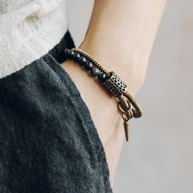 The Obsidian Cuff — Handmade Black Obsidian & Copper Bracelet