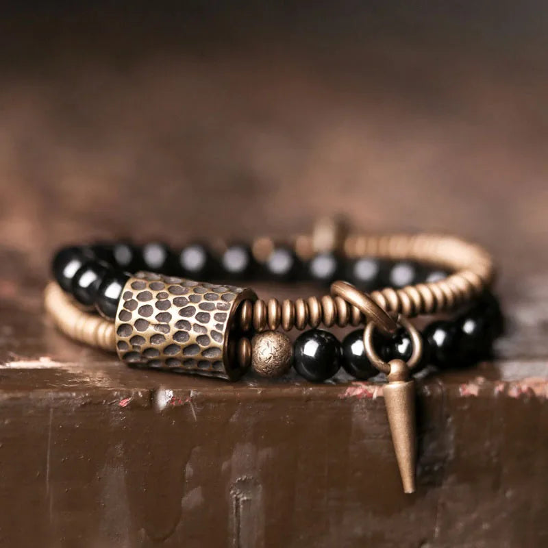 The Obsidian Cuff — Handmade Black Obsidian & Copper Bracelet