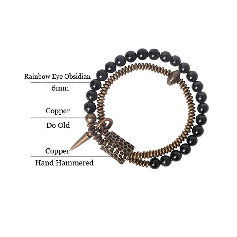 The Obsidian Cuff — Handmade Black Obsidian & Copper Bracelet