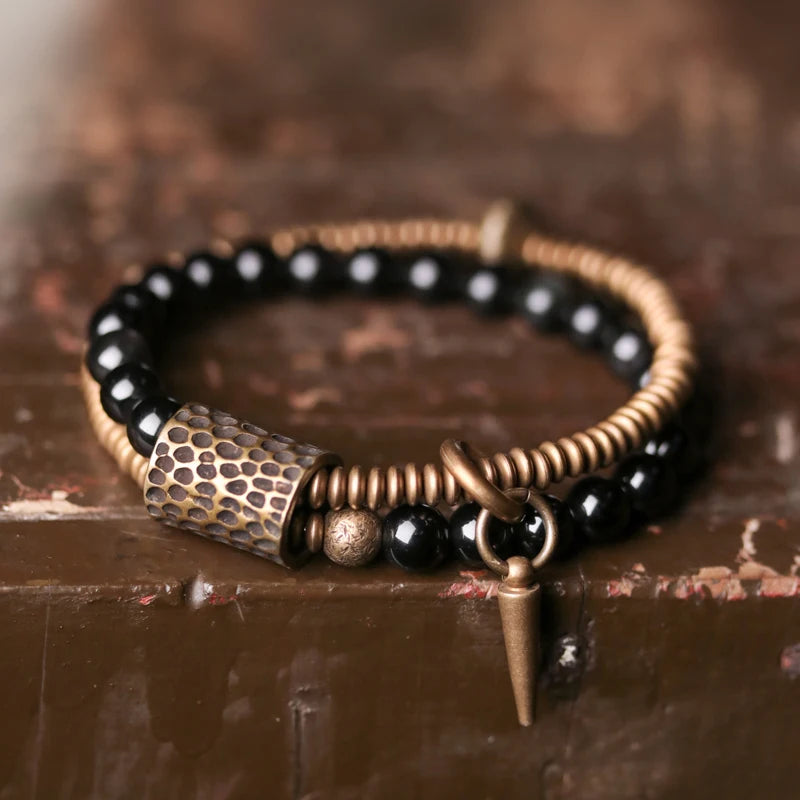 The Obsidian Cuff — Handmade Black Obsidian & Copper Bracelet