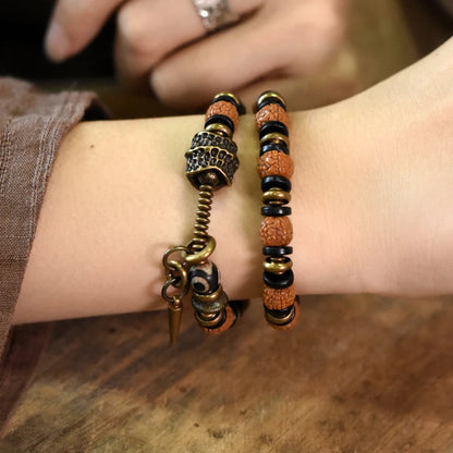 The Rudraksha Cuff — Handmade Sacred Seed & Ebony Bracelet
