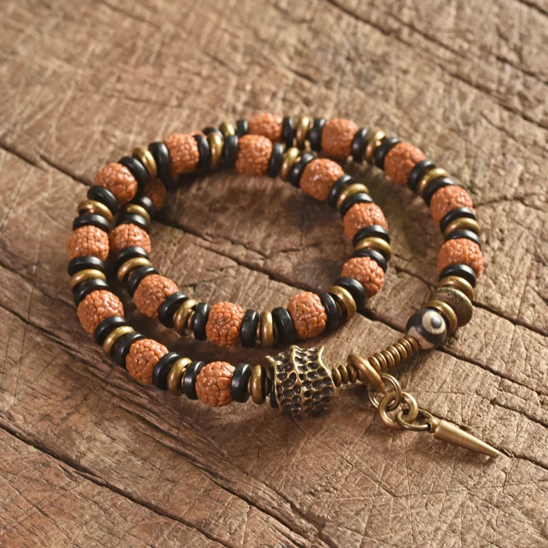 The Rudraksha Cuff — Handmade Sacred Seed & Ebony Bracelet