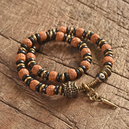 The Rudraksha Cuff — Handmade Sacred Seed & Ebony Bracelet