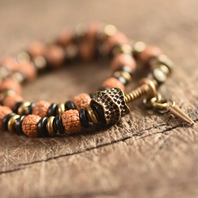The Rudraksha Cuff — Handmade Sacred Seed & Ebony Bracelet
