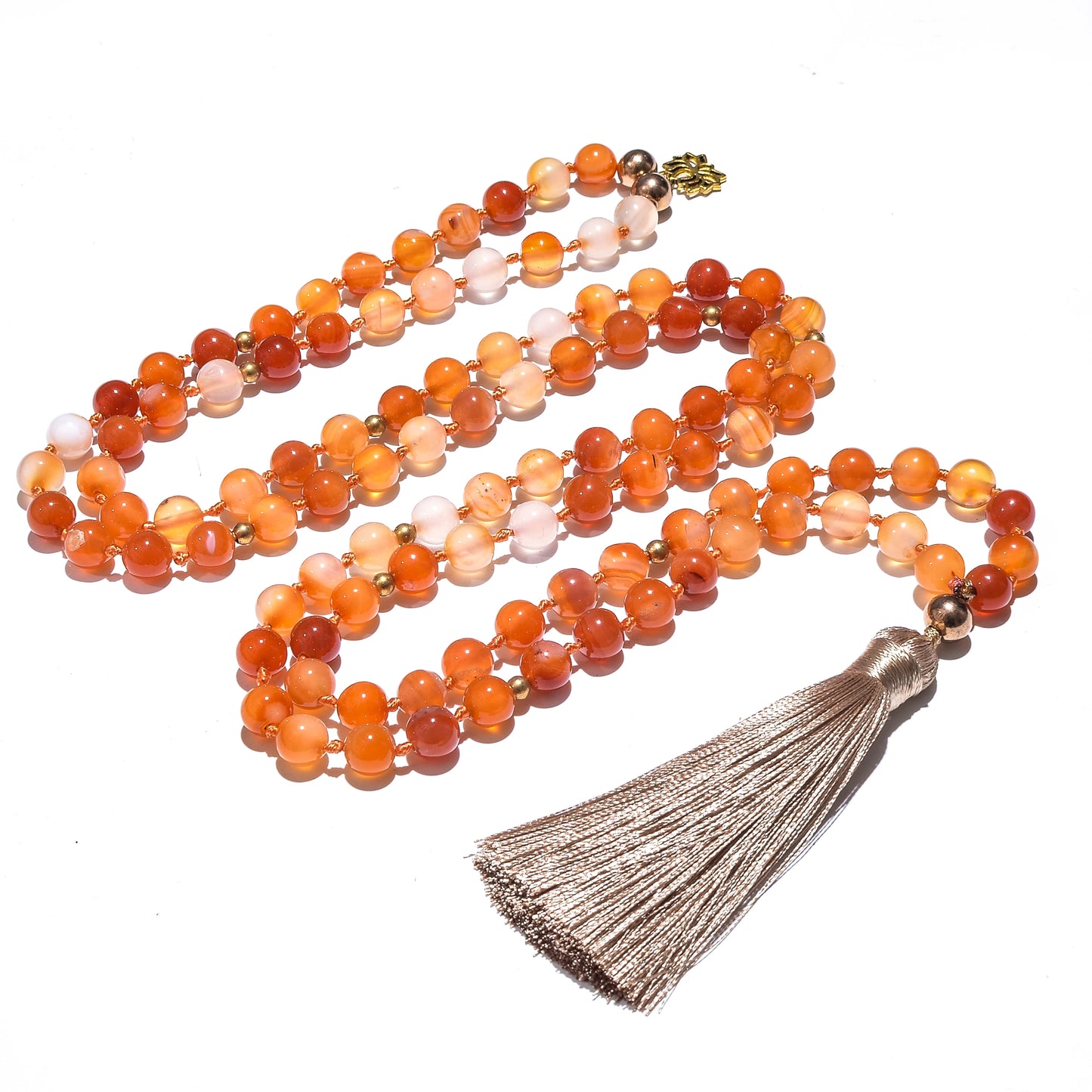 Orange Agate Mala Necklace — 108 Beads for Balance & Intention