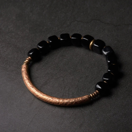 The Obsidian & Copper Cuff — Handmade Protection Bracelet