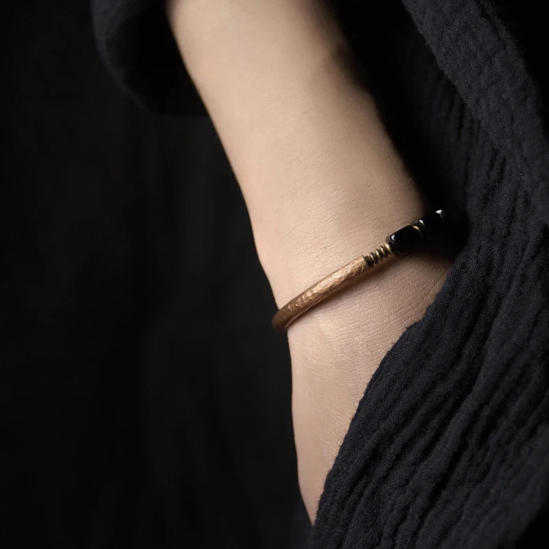 The Obsidian & Copper Cuff — Handmade Protection Bracelet