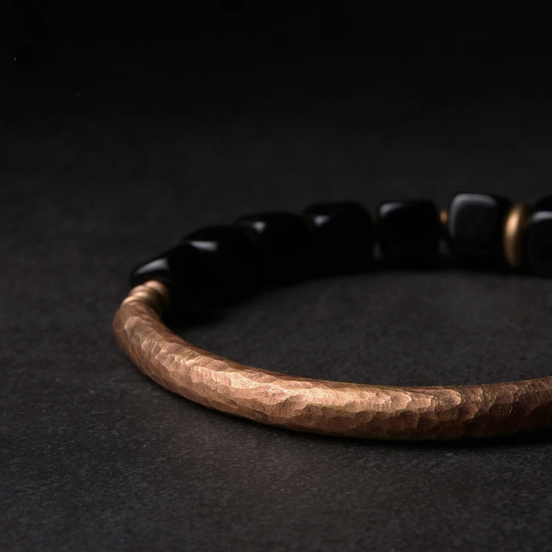 The Obsidian & Copper Cuff — Handmade Protection Bracelet