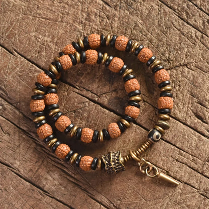 The Rudraksha Cuff — Handmade Sacred Seed & Ebony Bracelet