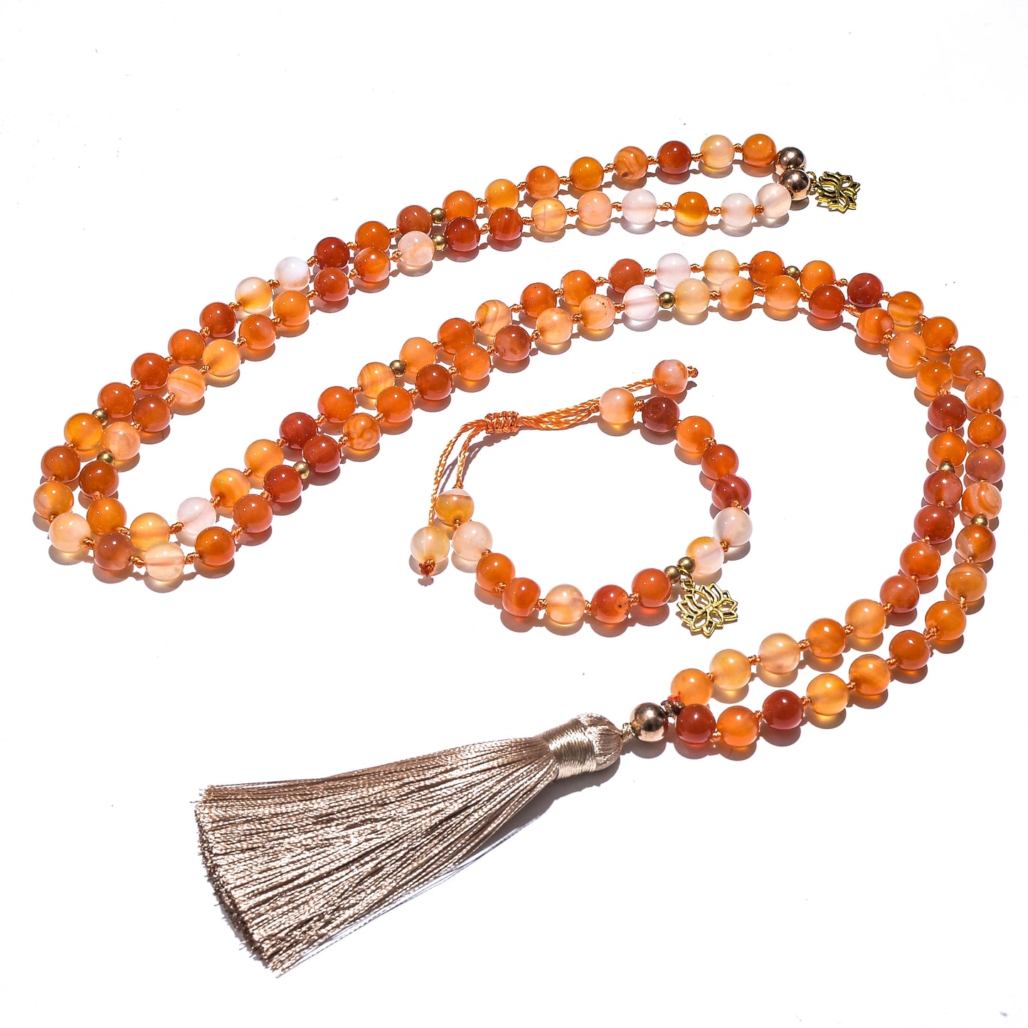 Orange Agate Mala Necklace — 108 Beads for Balance & Intention