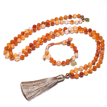 Orange Agate Mala Necklace — 108 Beads for Balance & Intention