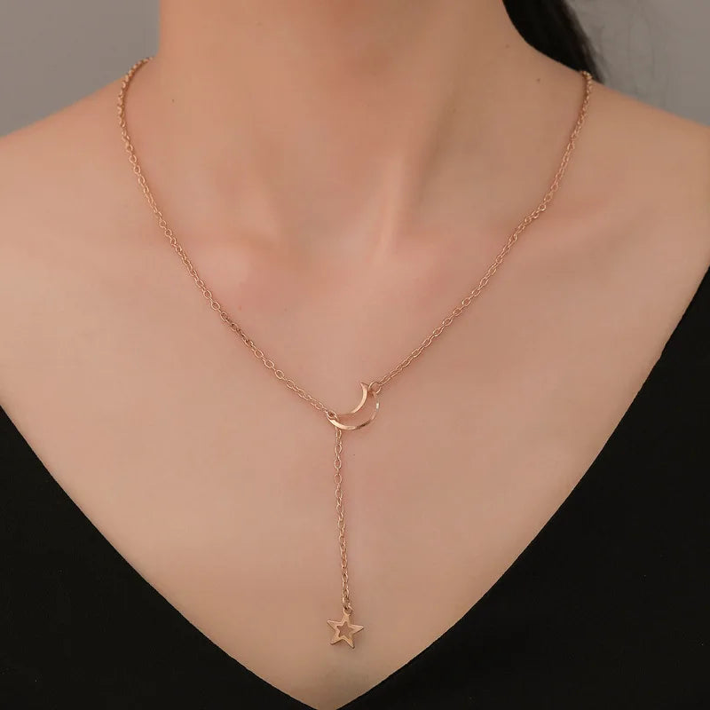 Moon & Star Lariat Necklace