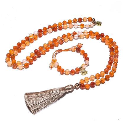 Orange Agate Mala Necklace — 108 Beads for Balance & Intention