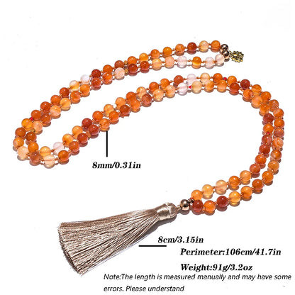 Orange Agate Mala Necklace — 108 Beads for Balance & Intention