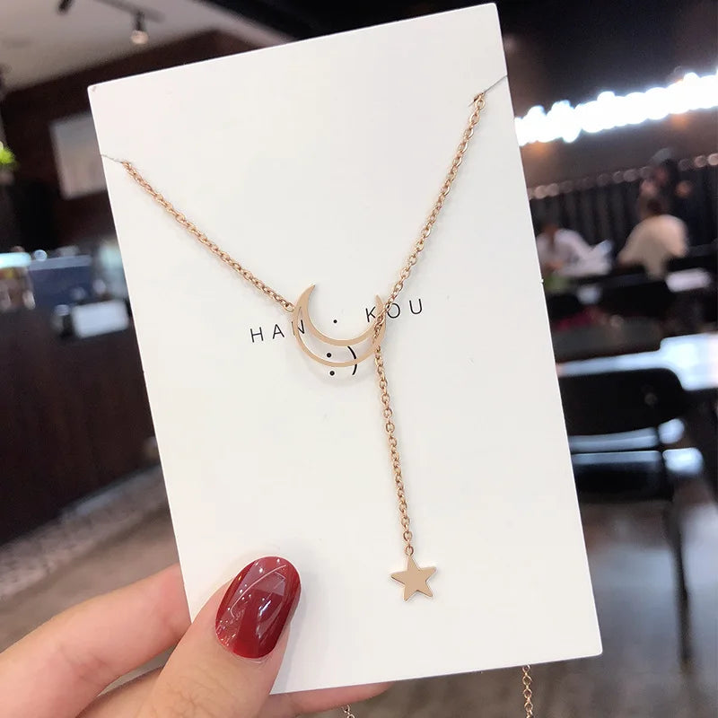 Moon & Star Lariat Necklace