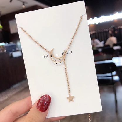 Moon & Star Lariat Necklace