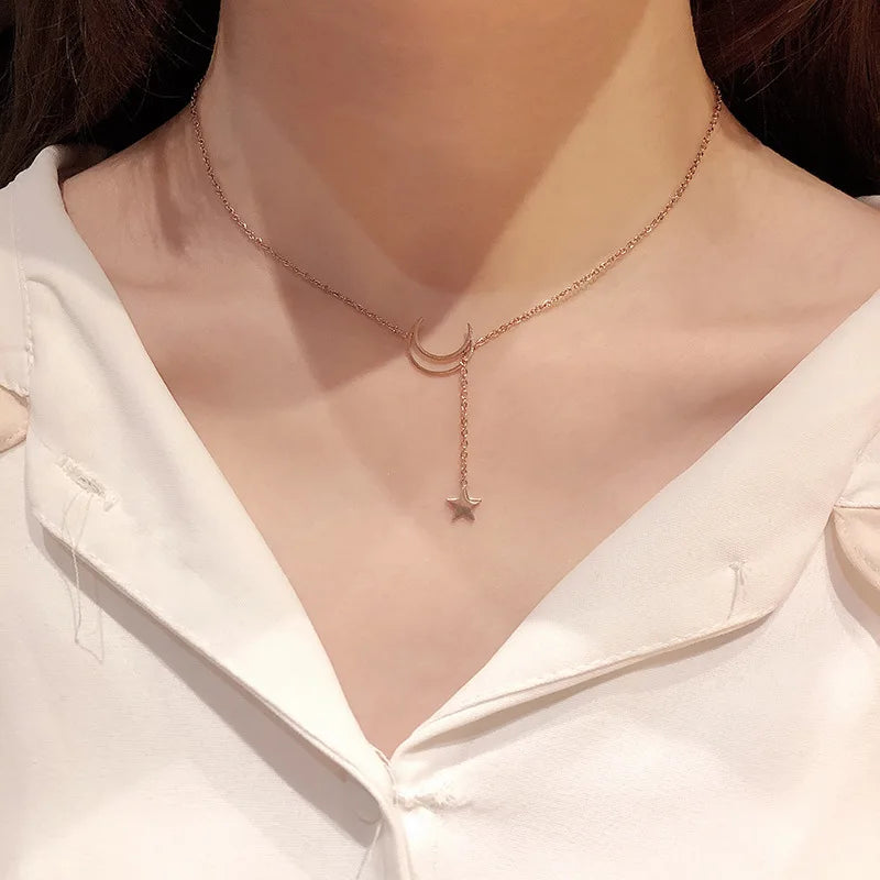 Moon & Star Lariat Necklace