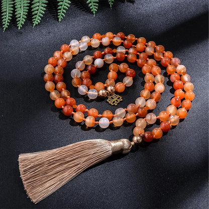 Orange Agate Mala Necklace — 108 Beads for Balance & Intention
