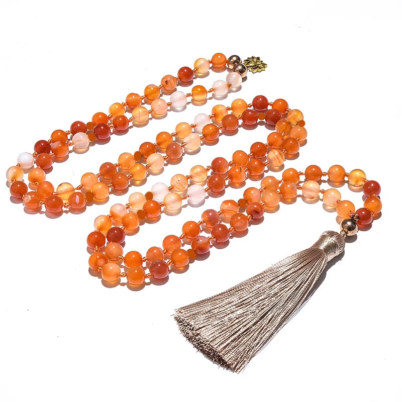 Orange Agate Mala Necklace — 108 Beads for Balance & Intention