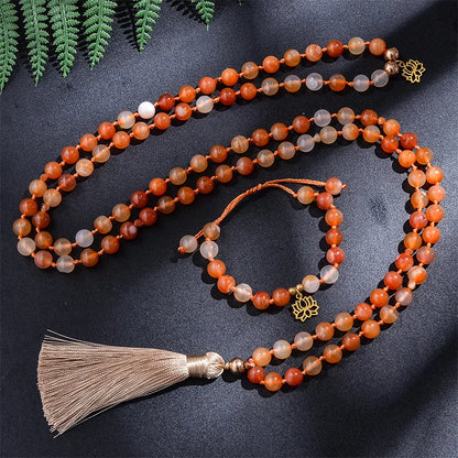 Orange Agate Mala Necklace — 108 Beads for Balance & Intention