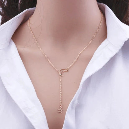 Moon & Star Lariat Necklace