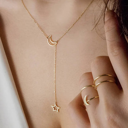 Moon & Star Lariat Necklace