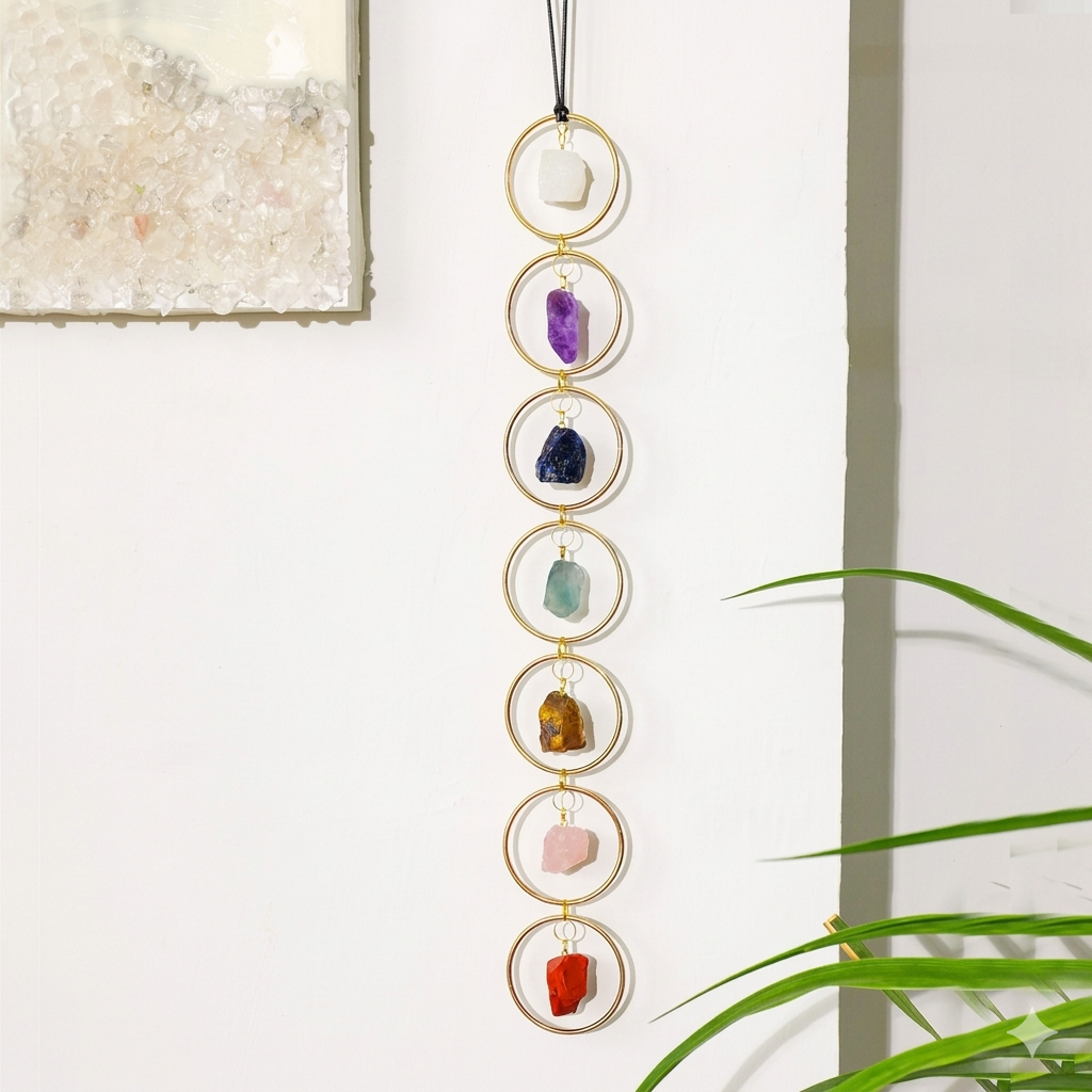 7 Chakra Raw Crystal Hanging